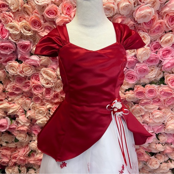 Little Girls Tea Length Red Dress - Picture 2 of 8